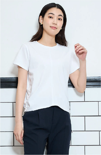 シルケットポンチサイドドロストTシャツ キャリーマンストレッチテーパードパンツ