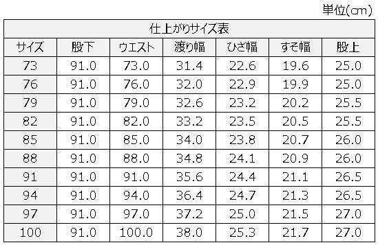 サイズチャート