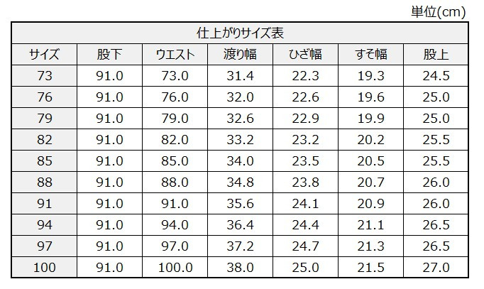 サイズチャート