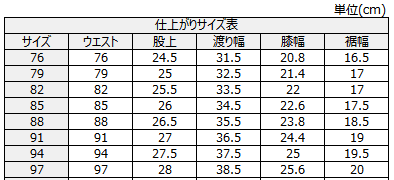 サイズチャート