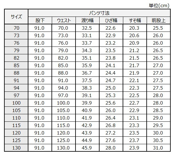 サイズチャート