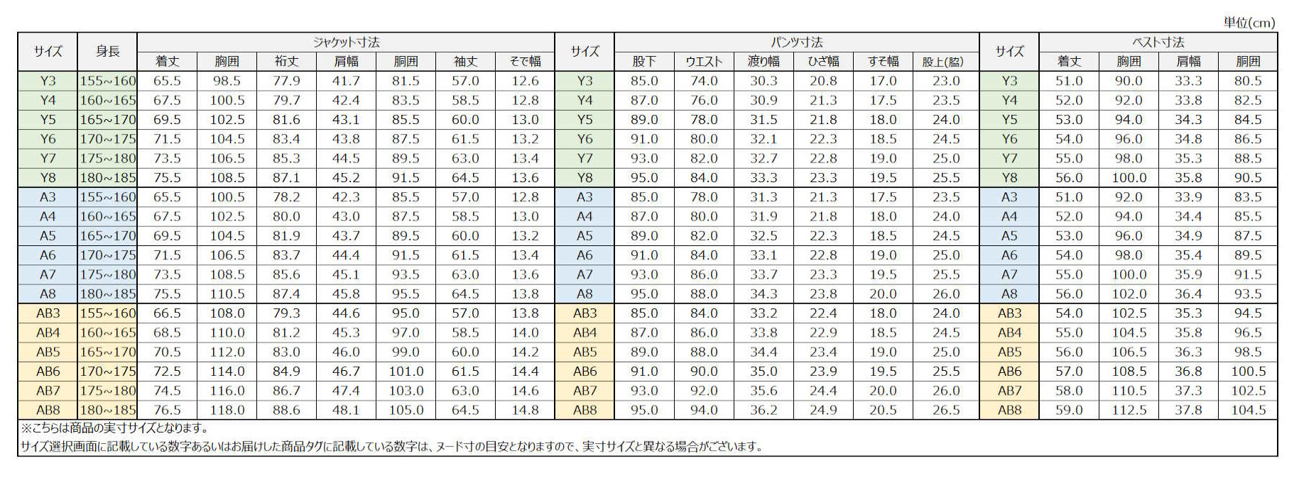 サイズチャート