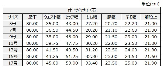 サイズチャート