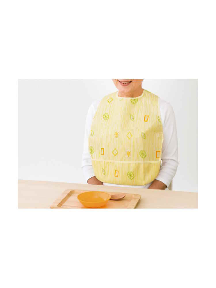 ポケット付食事用ミニエプロン／介護／入院／エプロン／食事／介助／高齢者／洗濯機／食べこぼし／撥水加工／乾燥機／日本製／コンパクト【CF】