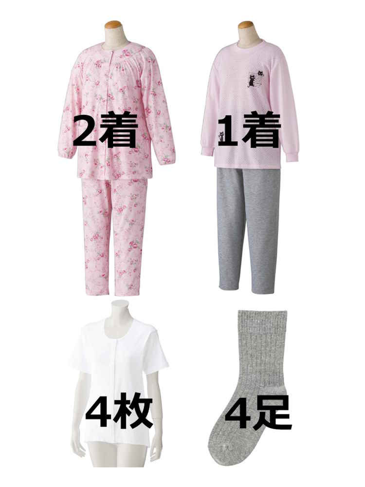 レディースシニア安心おまとめセット11点セット（Mサイズ）BB／高齢者／シニア／入居／入所／介護／生活用品／前開き／施設入居／老人ホーム【CF】