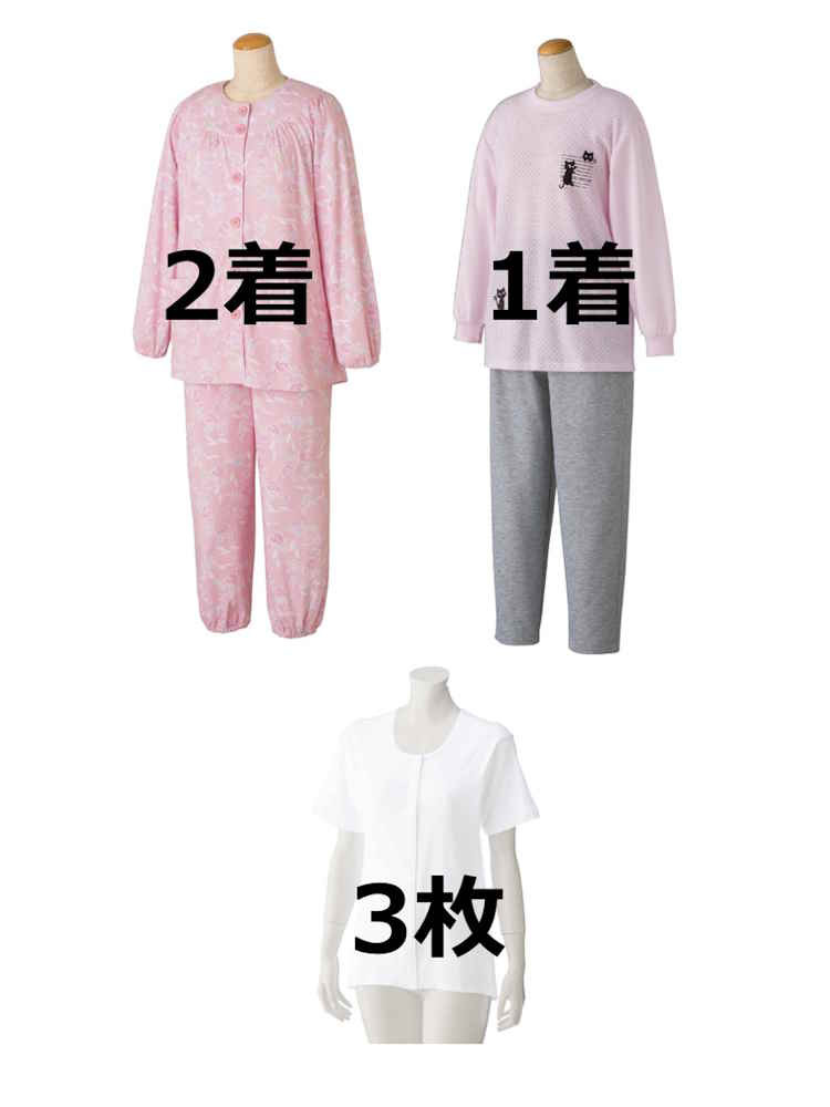 レディースシニア安心おまとめセット6点セット（Mサイズ）EE／高齢者／シニア／入居／入所／介護／生活用品／前開き／施設入居／老人ホーム【CF】