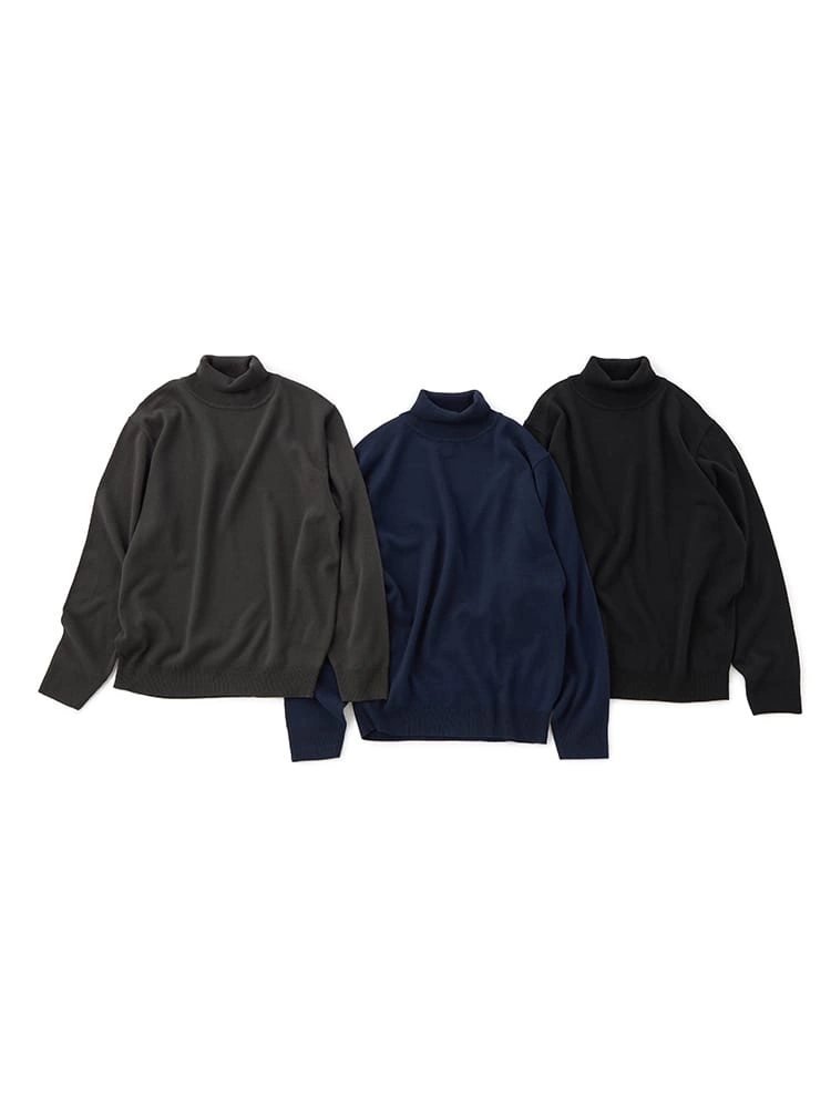 【3点/おまとめセット】タートルネックベーシックニットAセット（ブラック＆グレー＆ネイビー）