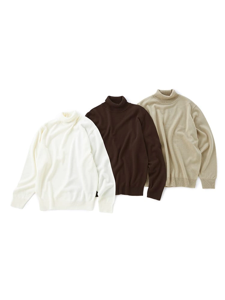 【3点/おまとめセット】タートルネックベーシックニットBセット（オフホワイト＆ベージュ＆ブラウン）