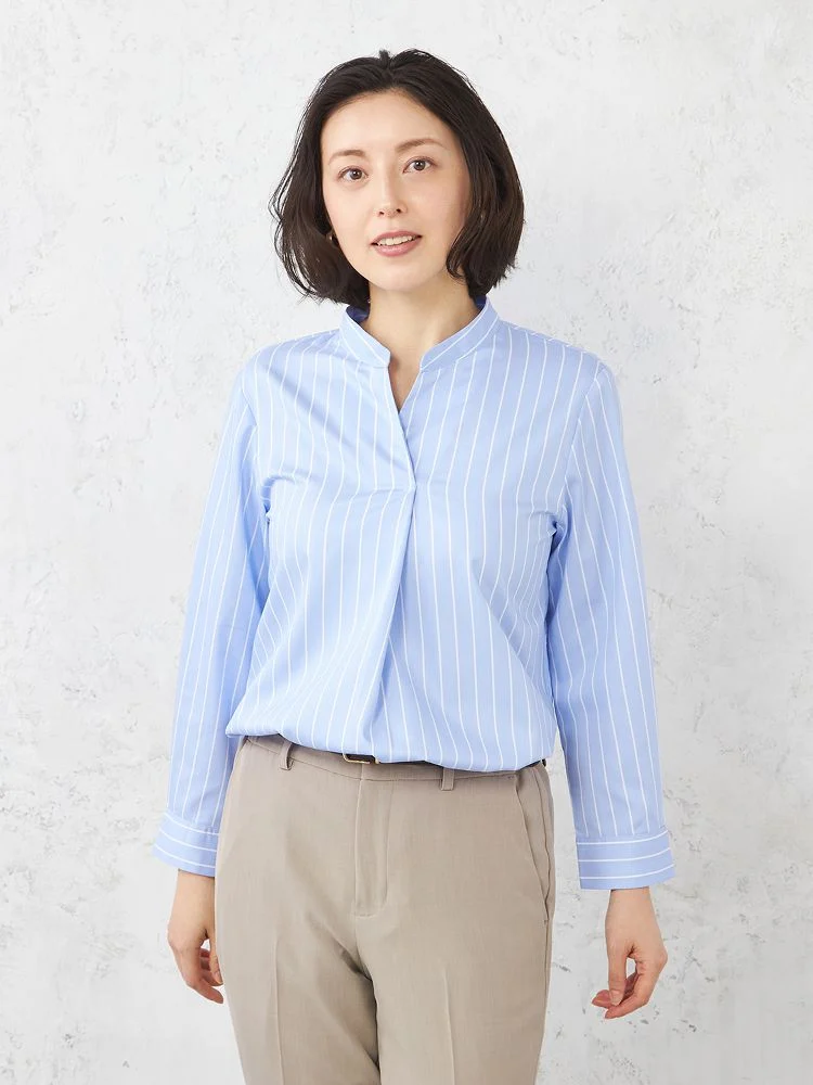 【形態安定】ブラウス長袖9分袖キーネックブラウスストライプSOFFICE通年【レディース】
