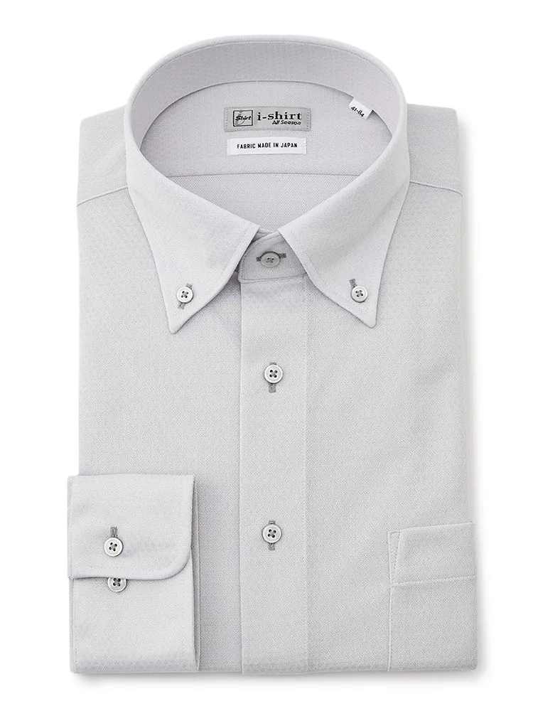 【形態安定】アイシャツ長袖ワイシャツボタンダウン織柄無地i-shirt通年