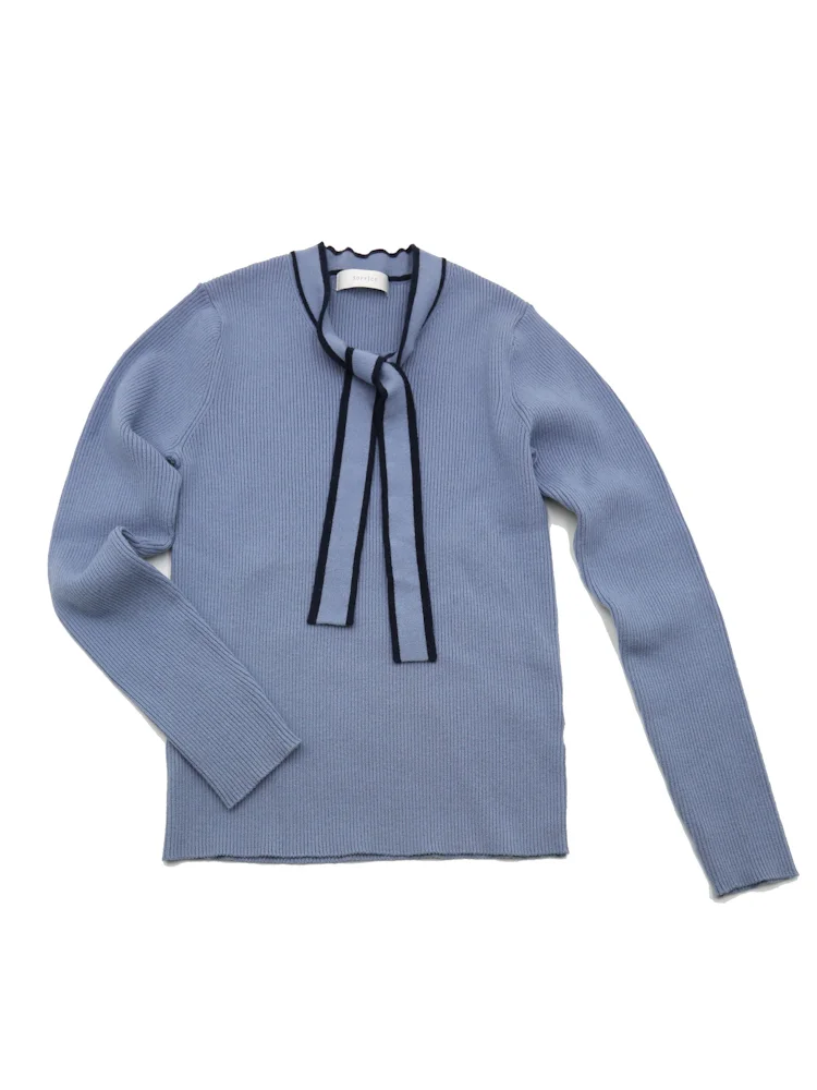 【アンチピリング＆静電気対策】ニット長袖配色ボウタイウォッシャブル無地SOFFICE秋冬【レディース】