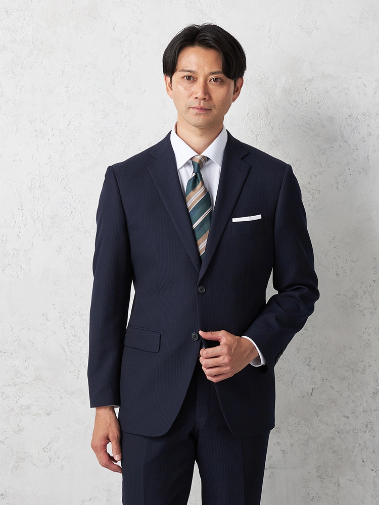 【即納】【WEB限定】【秋冬モデル】スーツ２つボタンストライプノータック上下ウォッシャブル秋冬