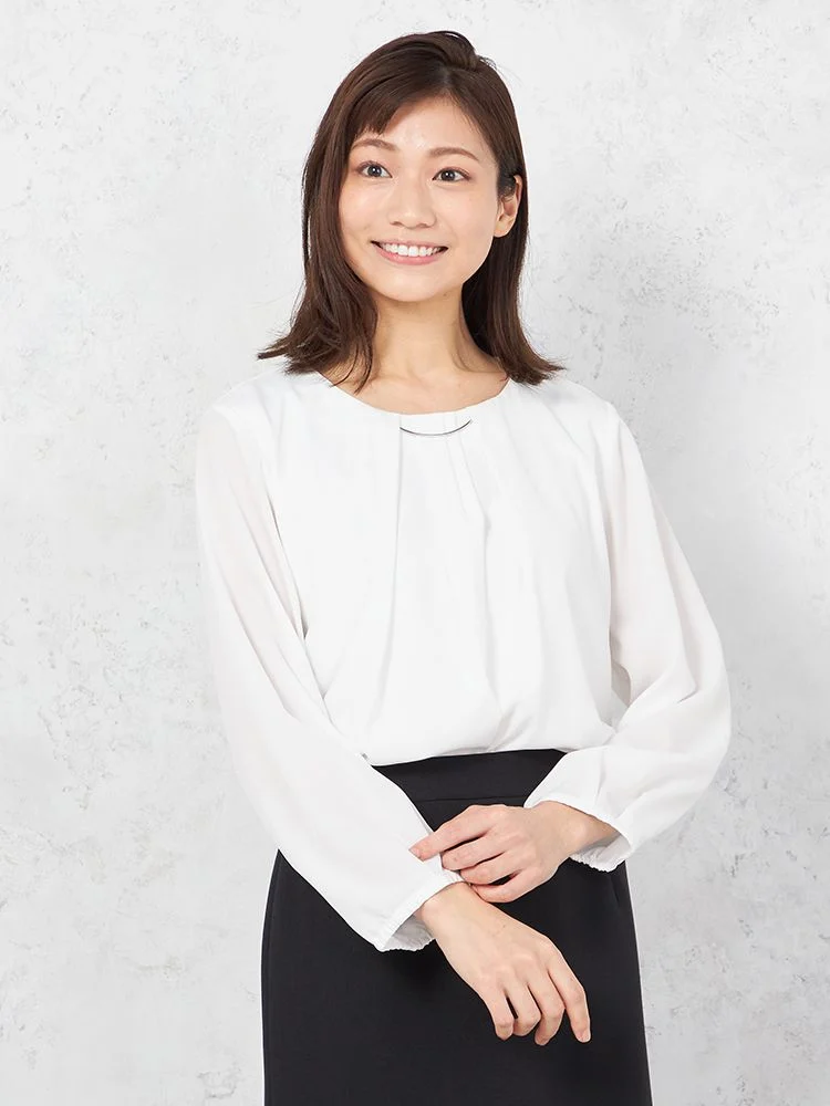 【裏地つき】ブラウス長袖二枚重ね取り外しバー付タックデザイン無地SOFFICE通年【レディース】