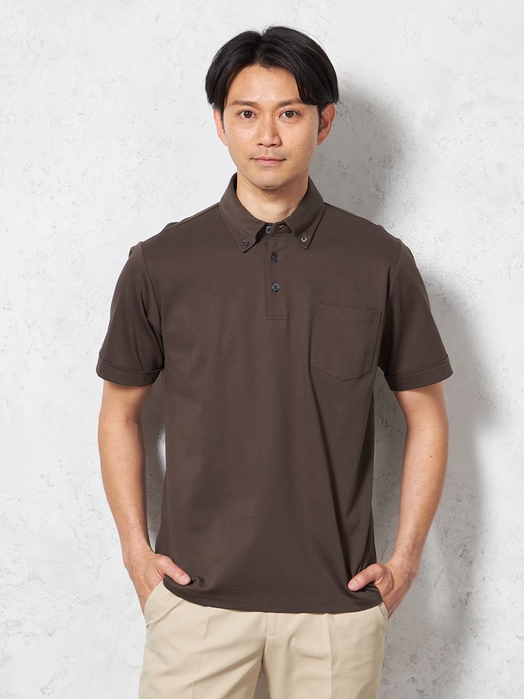 【汗じみ防止】半袖ポロシャツボタンダウンビズポロシルケット加工カジュアルインナー無地TOKYORUN春夏