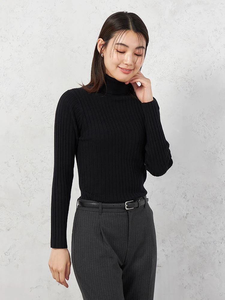 【INDIVI】ワイドリブタートルネックニットウォッシャブルデオドラント無地秋冬【レディース】