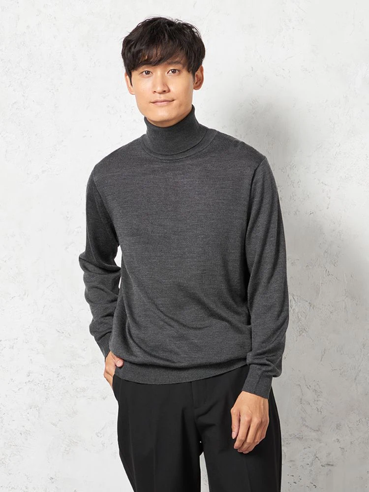 【ウォッシャブル】ニットタートルネックセーター放電抗ピリング無地天竺長袖リッケンバッカー秋冬