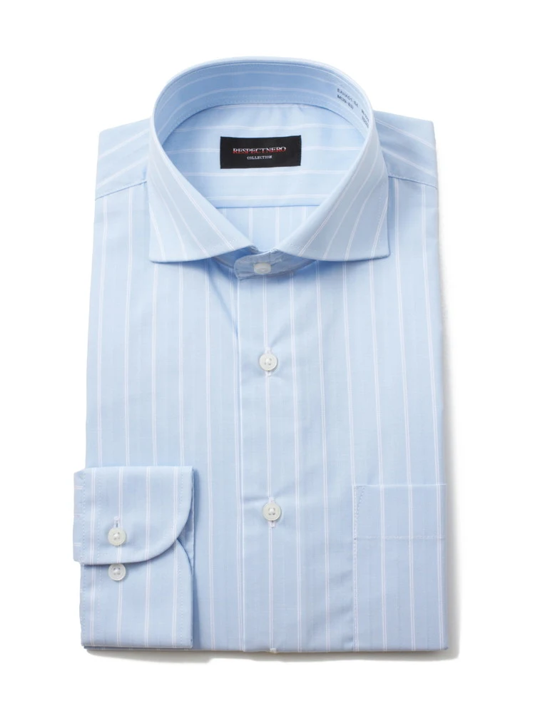 【形態安定】長袖ワイシャツカッタウェイアイスランドブルーシリーズ吸水速乾nero通年