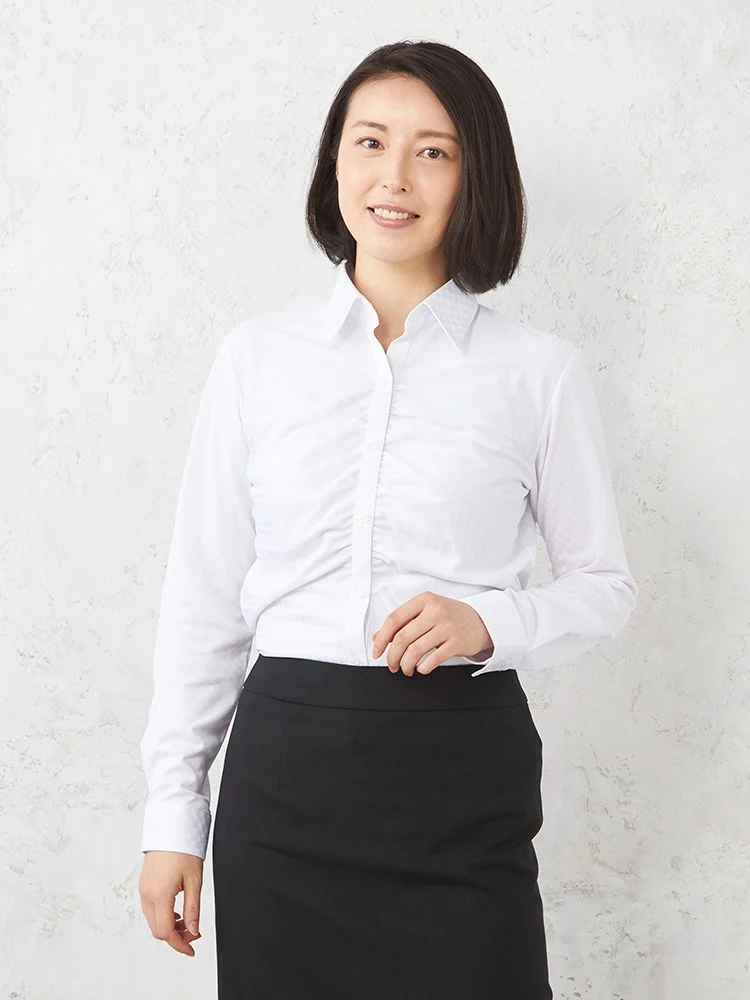 【完全ノーアイロン】アイシャツ長袖ブラウススキッパーギャザーチェックi-shirt通年【レディース】