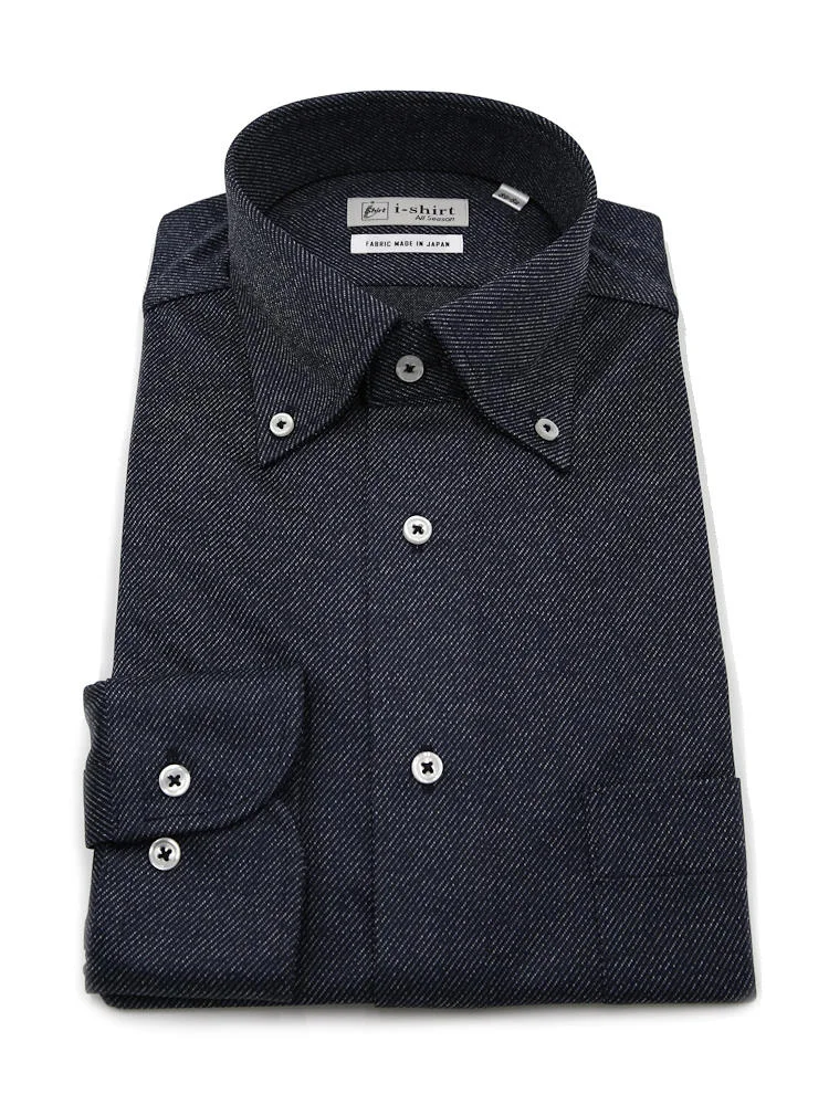 【完全ノーアイロン】長袖アイシャツボタンダウンデニム調ワイシャツi-shirt通年