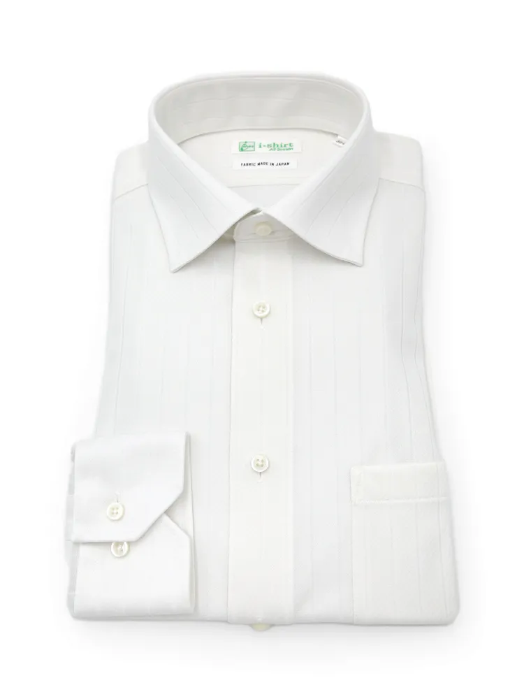 【ECOi-shirt】完全ノーアイロン長袖セミワイドエコセンサーカルゼストライプワイシャツ通年