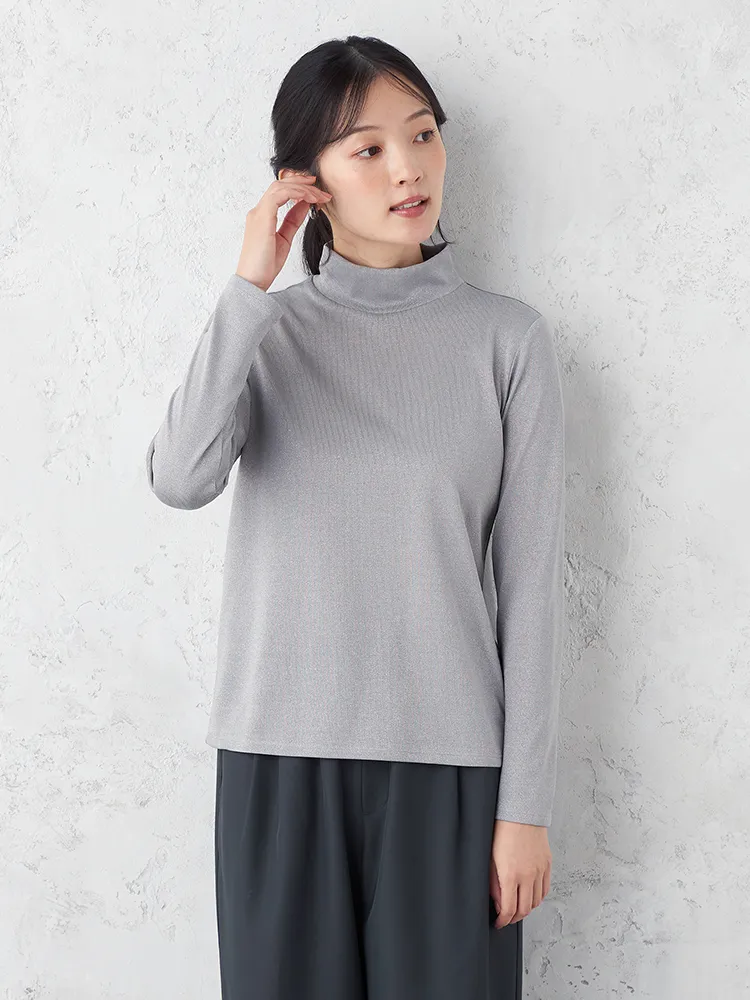 【ONCLOSET】タートルネックラメジャージーニット・カットソー長袖タートル無地ウォッシャブル秋冬【レディース】