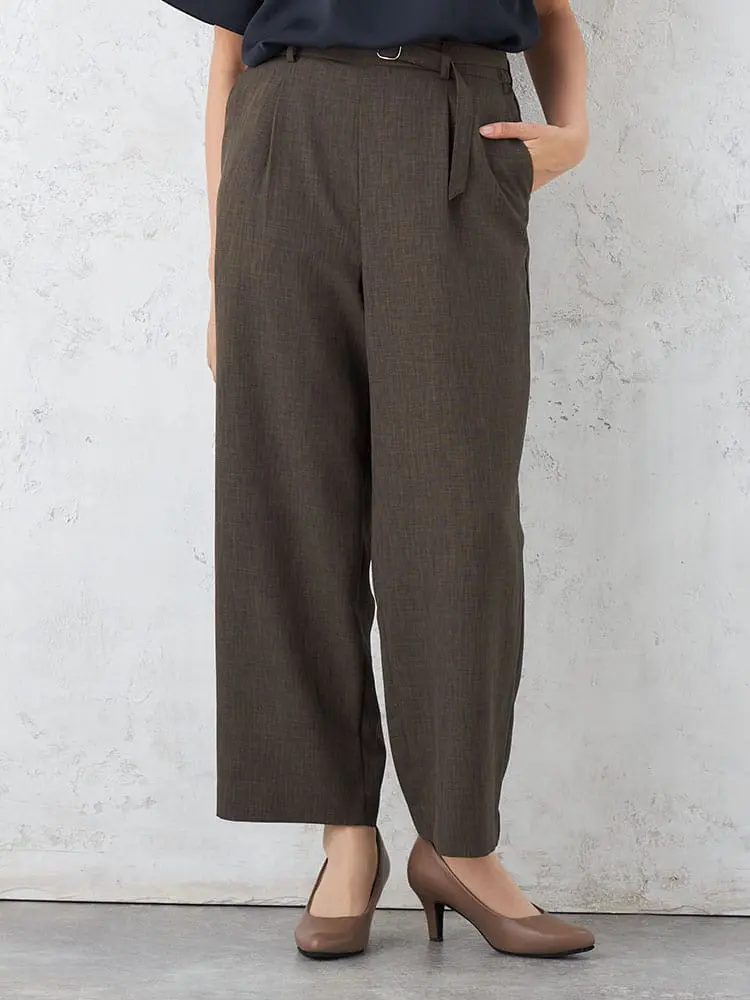 【WALKPLUS】高通気リネンライク共ベルトワイドパンツフルレンウォッシャブルワンタック春夏【レディース】