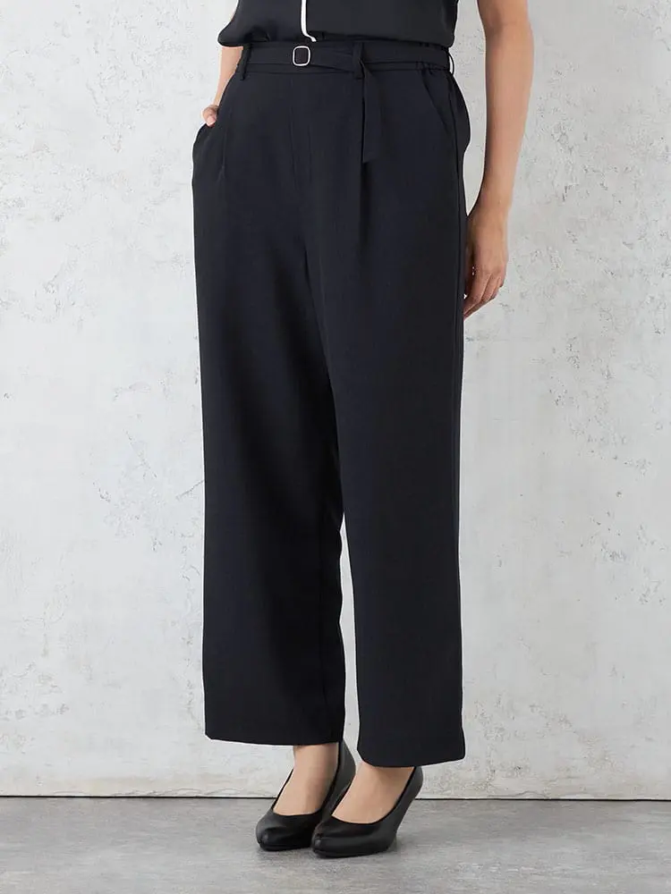 【WALKPLUS】高通気リネンライク共ベルトワイドパンツフルレンウォッシャブルワンタック春夏【レディース】
