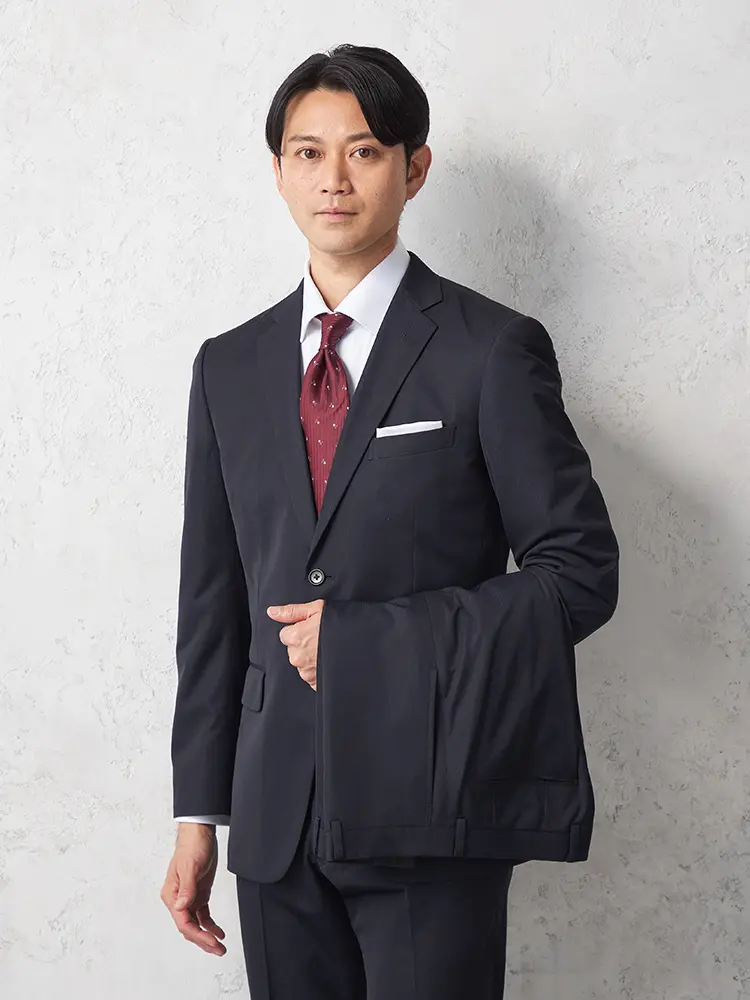 【タニタ】ニットスーツ２つボタン２パンツストライプノータック上下ウォッシャブル春夏