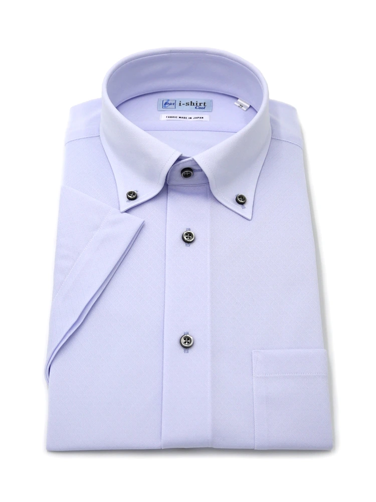 WEB限定【完全ノーアイロン】半袖アイシャツボタンダウンストレッチ織柄無地i-shirt春夏