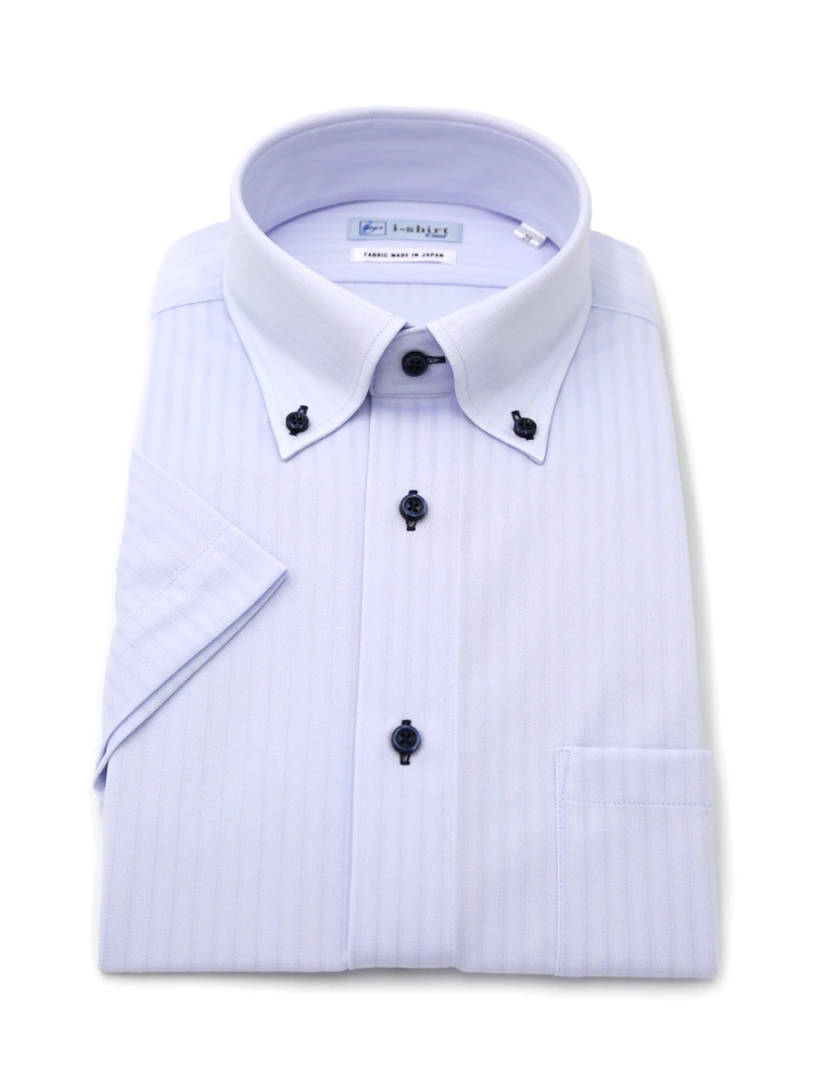 【即納】WEB限定【完全ノーアイロン】半袖アイシャツボタンダウンストレッチストライプi-shirtワイシャツ春夏