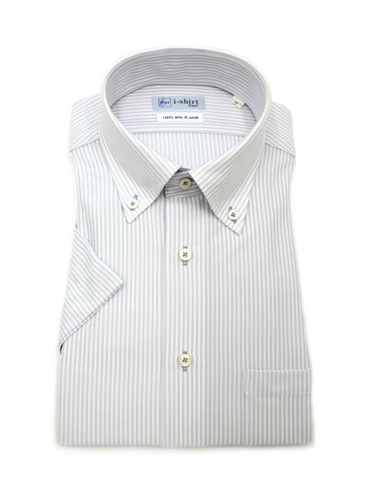 【完全ノーアイロン】半袖アイシャツボタンダウン【バイオセンサークール生地使用】高通気冷感ストライプワイシャツi-shirt春夏