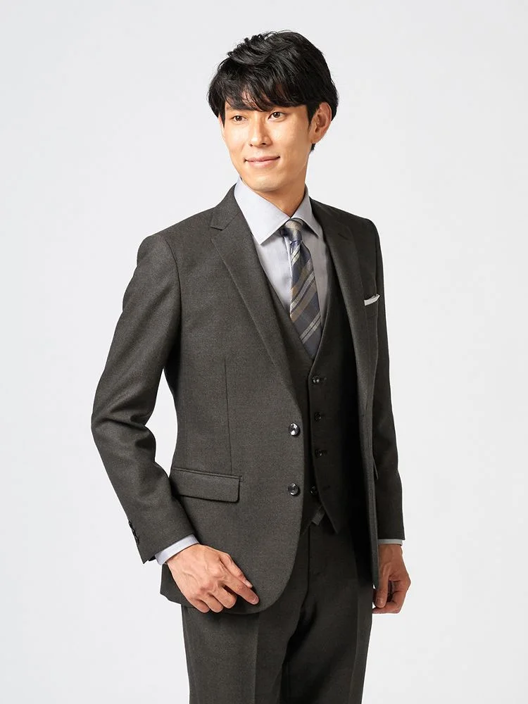 【上下ウォッシャブル】スリーピーススーツ2つボタンウール混ストレッチ・防しわ無地nero秋冬