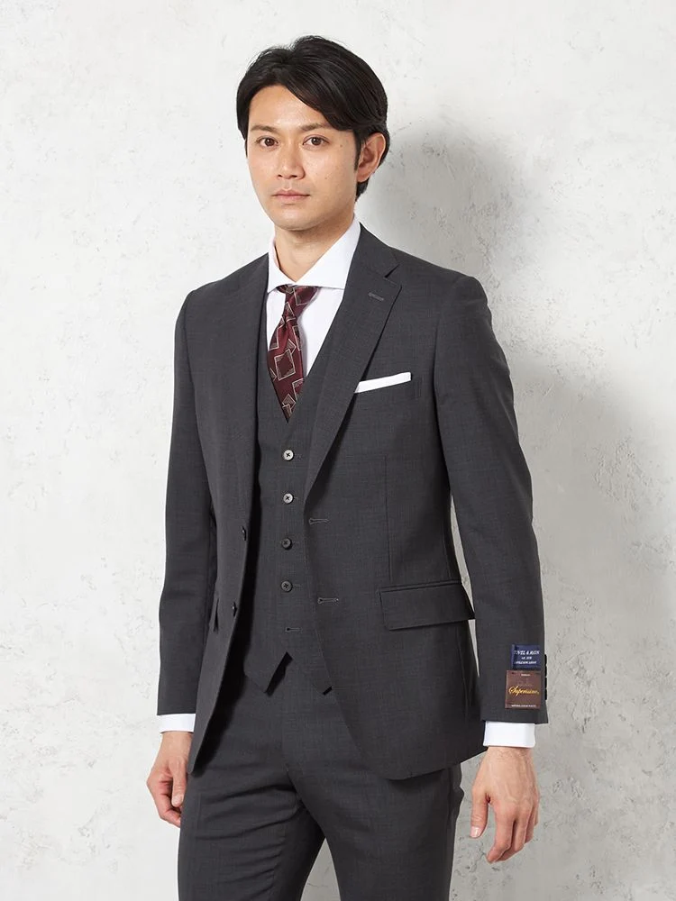 【ウール100％】スリーピーススーツ2つボタンSUPER130s裏地キュプラ千鳥格子S＆MBLUELABEL