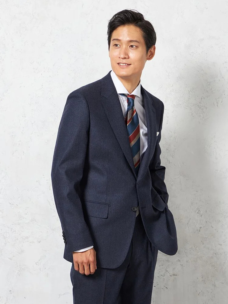 【ノータック】スーツ2つボタン【REDA】イタリアインポート素材織柄無地リッケンバッカー秋冬