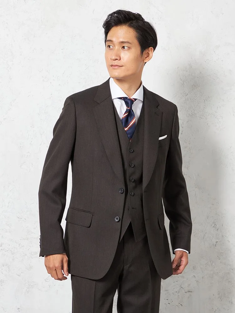 【ノータック】スリーピーススーツ2つボタン【REDA】イタリアインポート素材織柄無地リッケンバッカー秋冬