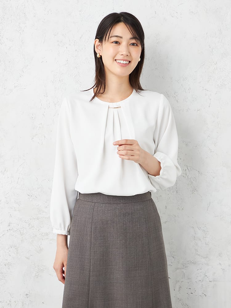 【SOFFICEBEAUTYVEIL】バー付きフロントタックブラウスＵＶ加工通年