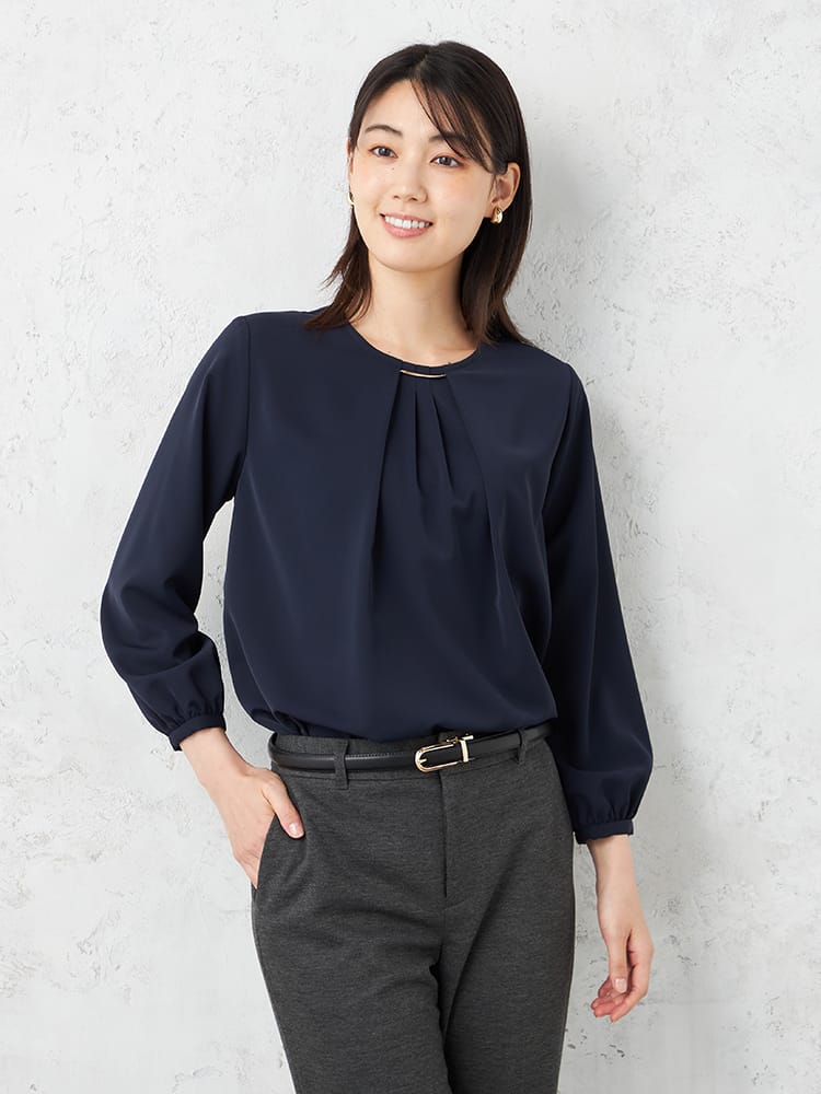 【SOFFICEBEAUTYVEIL】バー付きフロントタックブラウスＵＶ加工通年
