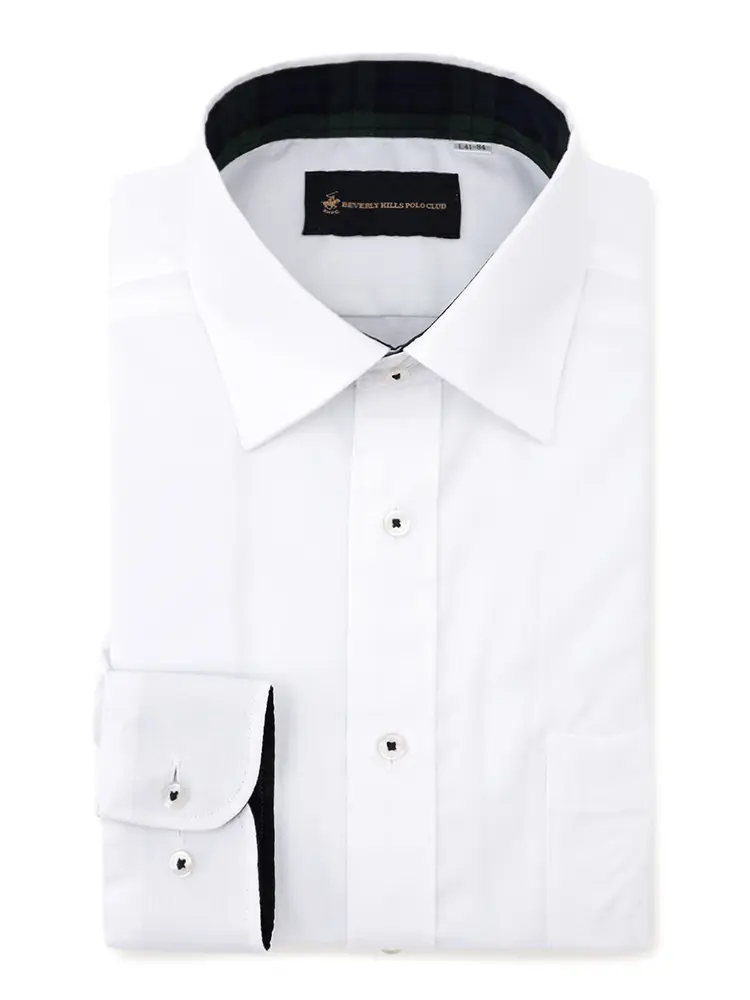 【ビバリーヒルズポロクラブ】白ドビー長袖Ｙシャツワイド形態安定通年