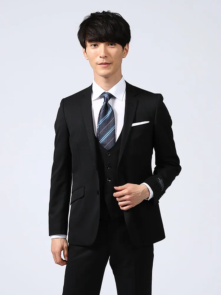 【上下ウォッシャブル】スリーピーススーツ2つボタン表地2WAYストレッチ制菌生地ストライプneroスリム