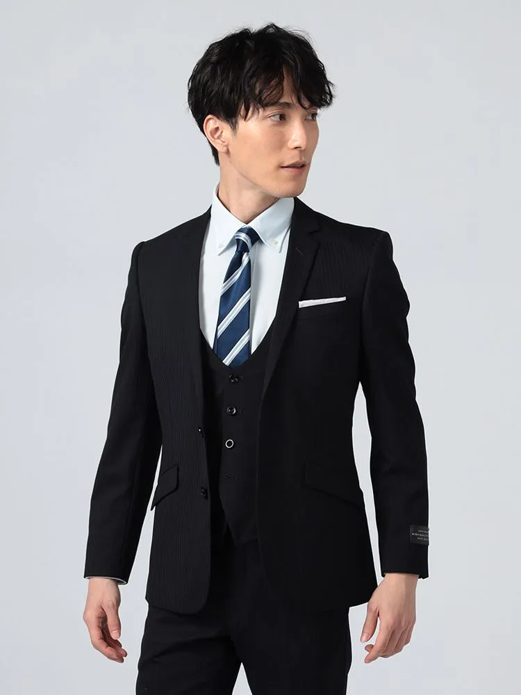 【上下ウォッシャブル】スリーピーススーツ2つボタン表生地2WAYストレッチストライプneroスリム