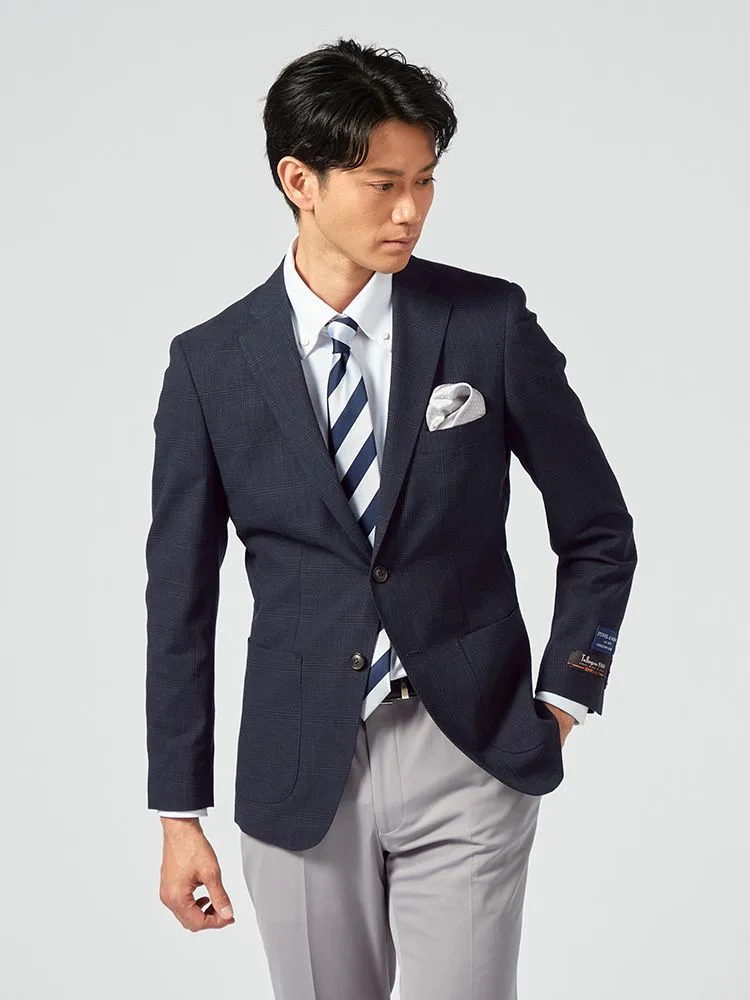 【ストレッチ】ジャケット2つボタンTOLLEGNO社生地使用キュプラ裏地グレンチェックS＆MBLUELABEL