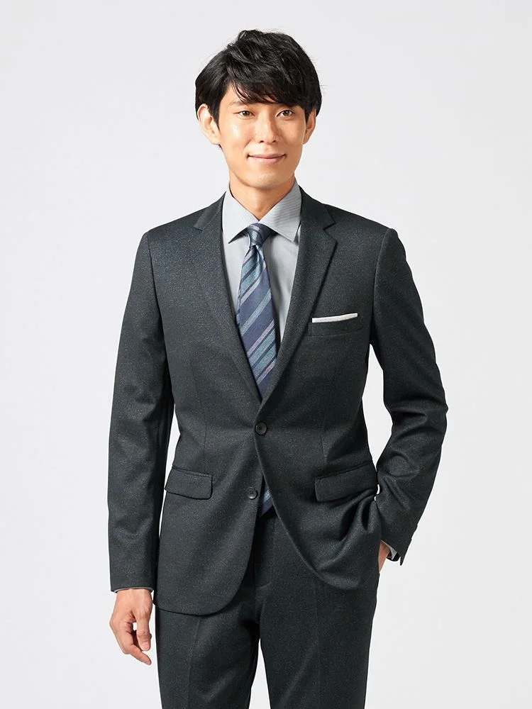 【CassetteCross】スーツ2つボタン上下ウォッシャブルニット素材無地nero秋冬