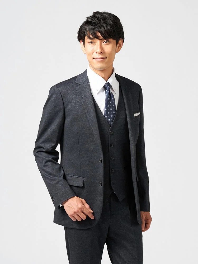 【CassetteCross】スリーピーススーツ2つボタン上下ウォッシャブルニット素材千鳥格子nero秋冬