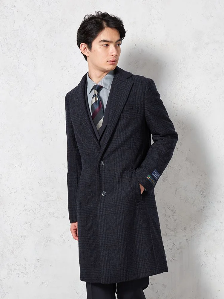 【中綿ダウン】コートダウンチェスターコートdiPray社インポート素材チェックS＆MBLUELABEL秋冬