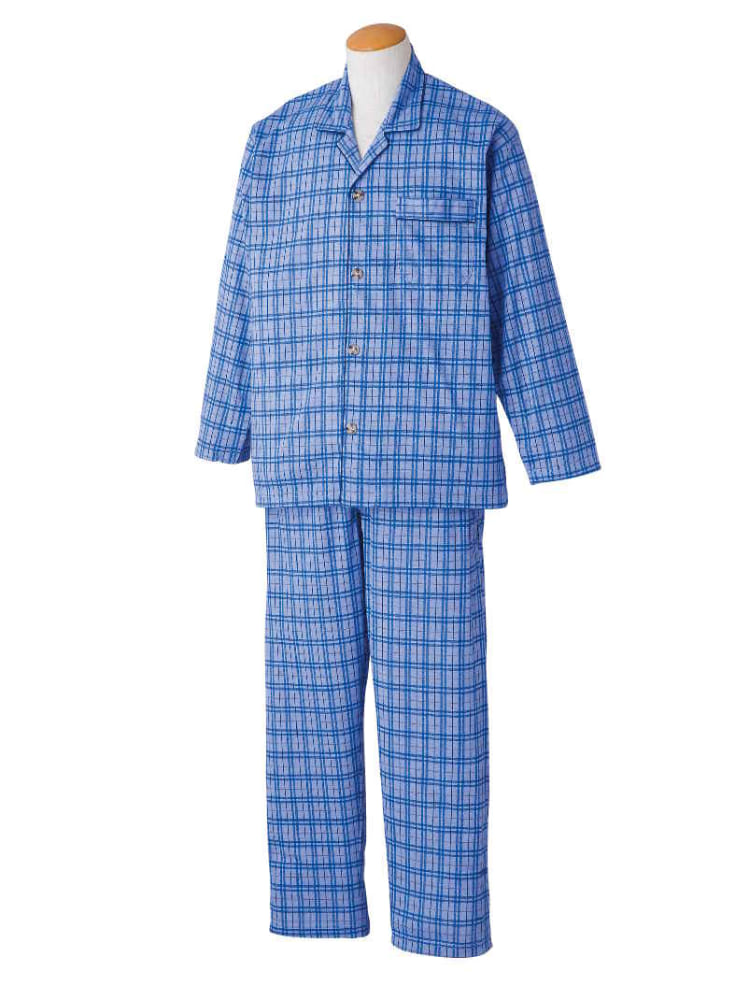 メンズワンタッチテープ＋腰開きパジャマ／紳士用／年間素材／パジャマ／介護／入院／高齢者／ワンタッチテープ／飾りボタン／腰開き／おむつ交換／敬老の日／ギフト／プレゼント【CF】