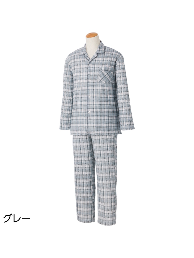 【前開き】【着脱しやすい】ワンタッチパジャマ２／紳士用／メンズ／シニア／高齢者／介護／入院【CF】