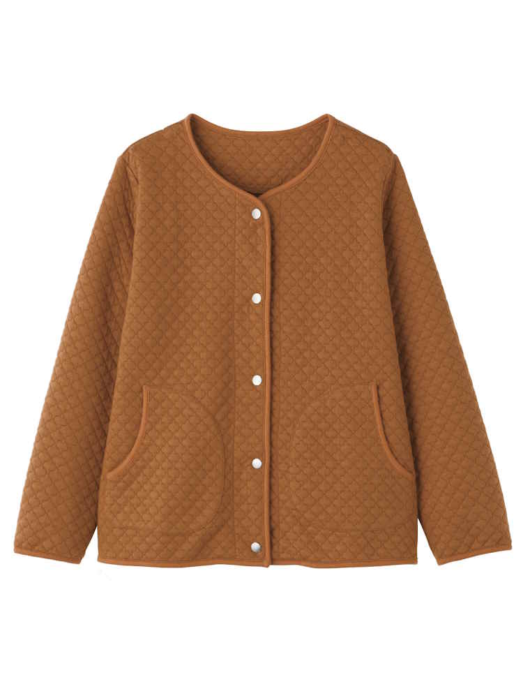 【ノーカラー】【秋冬】カット格子柄キルトジャケット／婦人用／レディース／シニア／高齢者／あったか／羽織／おしゃれ／お出かけ／アウター／プレゼント／ギフト【CF】