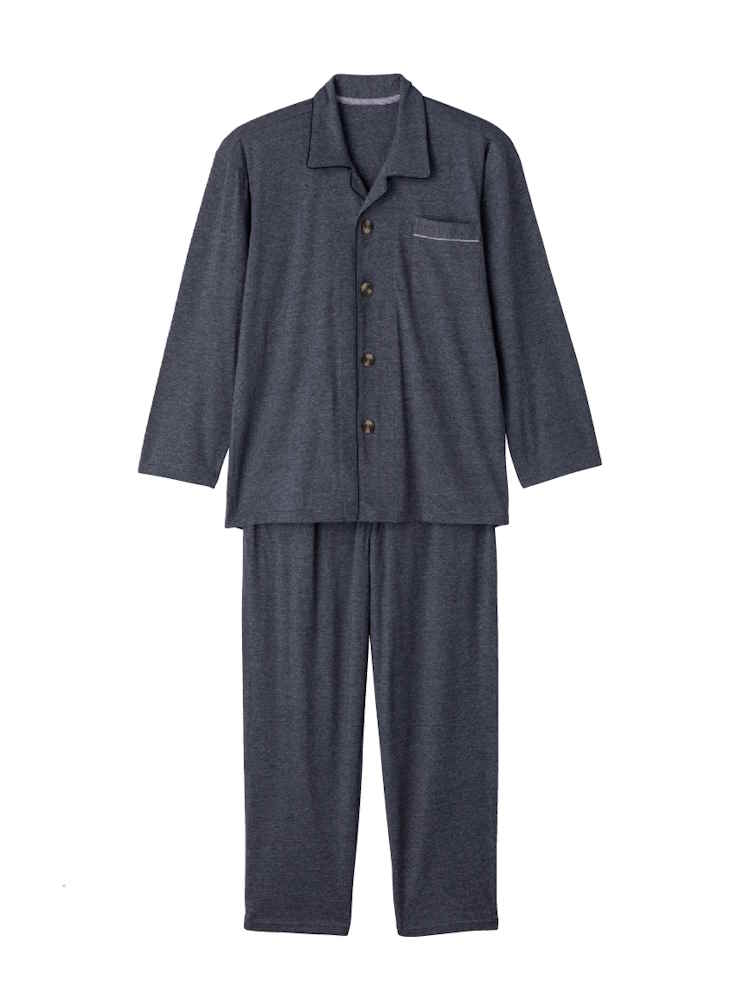 【前開き】【通年】ワンタッチのびのびストレッチパジャマ２／紳士用／メンズ／高齢者／シニア／名前記入欄付／後ろ長め／ギフト／プレゼント【CF】