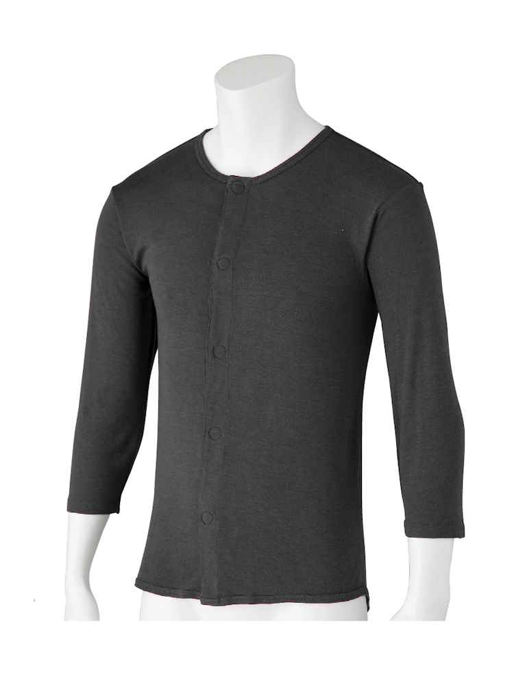 【前開き】【あったか】8分袖発熱ワンタッチシャツ／紳士用／メンズ／高齢者／シニア／秋冬／洗濯機OK／名前記入欄付／後ろ長め【CF】
