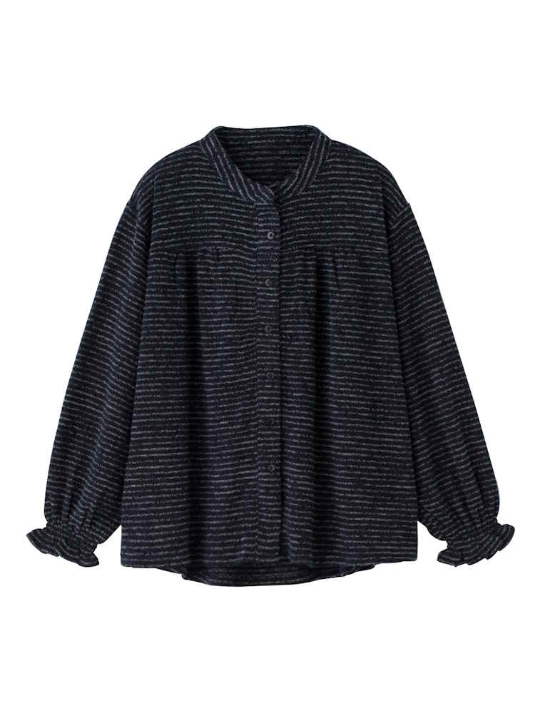 【秋冬】【前開き】ウールタッチ隠れファスナーブラウス／婦人用／レディース／高齢者／シニア／後ろ長め／名前記入欄付／ゆったり／プレゼント／ギフト【CF】
